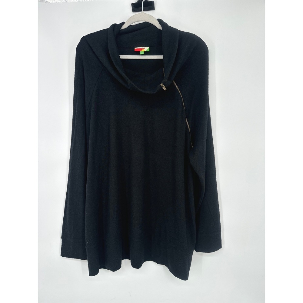 Fervour Modcloth Black Cowl Neck Tunic 4X Asymmetrical Zip Minimalist Lagenlook